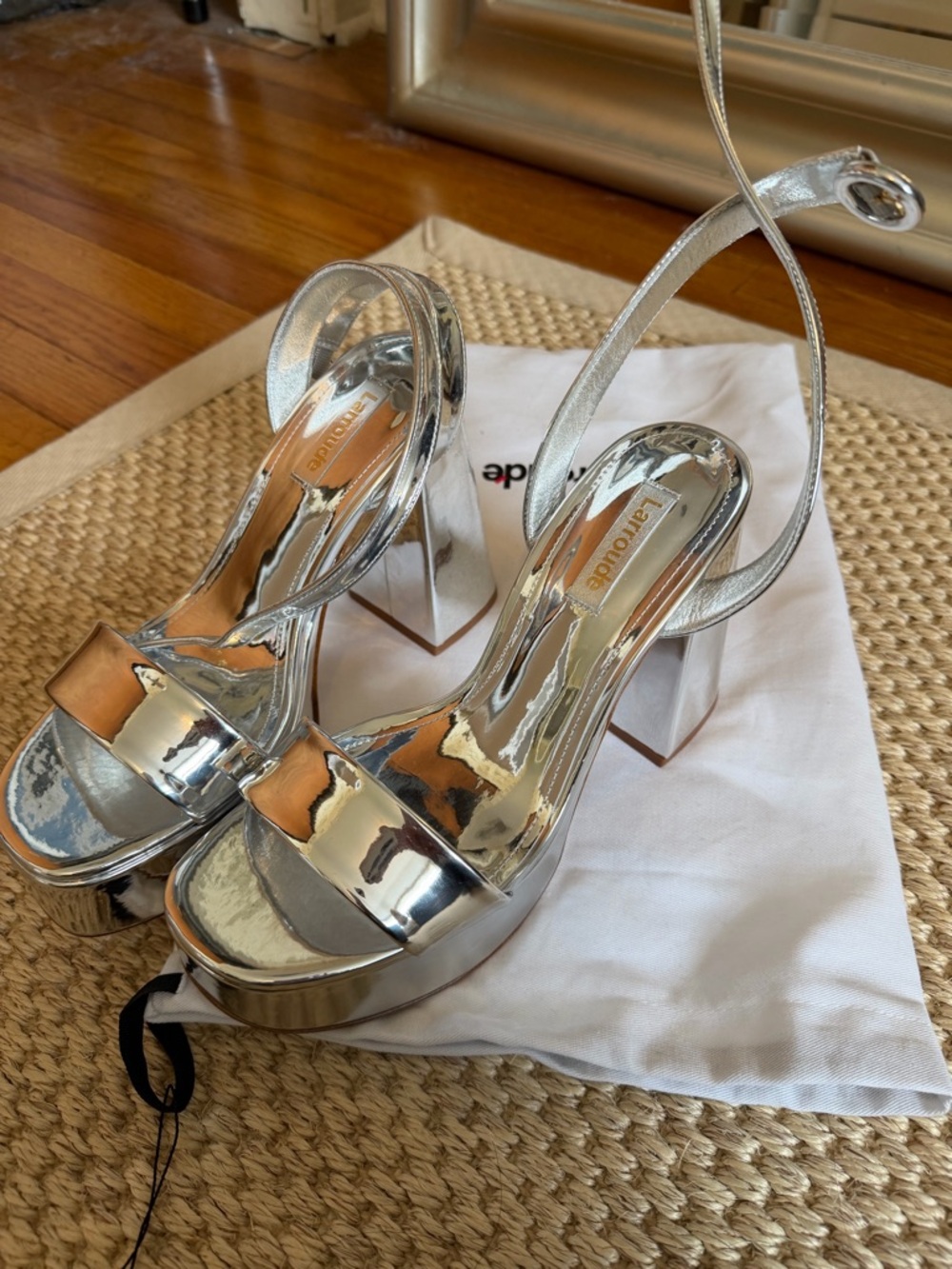Larroude Dolly Silver Metallic Platform Ankle-Strap Sandals